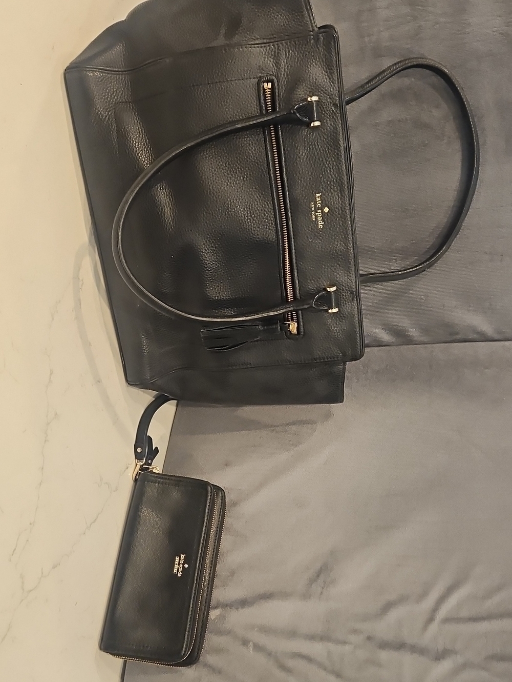 kate spade Black Leather Tote with Matching Wallet Set